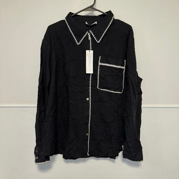 Women's KATE KASIN Blouse Black/White Size 2XL NEW NWT Button Down Plus Size - Picture 8 of 16